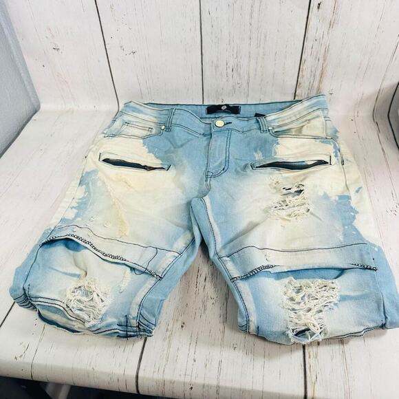 Focus Other - Focus Jeans Mens Blue Denim White Bleached Distressed 36W/32L